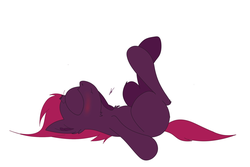 Size: 1808x1208 | Tagged: safe, artist:groomlake, fizzlepop berrytwist, tempest shadow, pony, unicorn, g4, blushing, colored, embarrassed, female, legs in air, lying down, mare, shy, simple background, solo, white background