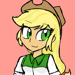 Size: 1200x1200 | Tagged: safe, artist:obake_kyu, applejack, equestria girls, g4, applejack's hat, clothes, cowboy hat, female, freckles, hat, smiling, solo