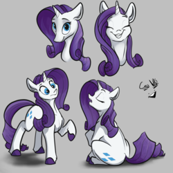 Size: 1280x1280 | Tagged: safe, artist:greyscaleart, rarity, pony, unicorn, g4, cute, eyes closed, female, gray background, looking at you, mare, raribetes, simple background, smiling, solo