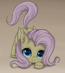 Size: 900x1013 | Tagged: safe, artist:zetamad, edit, fluttershy, pegasus, pony, g4, behaving like a cat, cute, ear fluff, face down ass up, female, fluttercat, folded wings, looking at you, looking up, misspelling, murder, shyabetes, simple background, solo, unshorn fetlocks, when you see it, wings