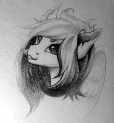 Size: 1280x1376 | Tagged: safe, artist:rrd-artist, oc, oc only, pegasus, pony, bust, looking up, monochrome, solo, traditional art