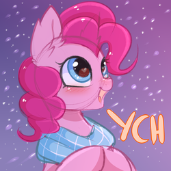 Size: 3000x3000 | Tagged: safe, artist:pesty_skillengton, pinkie pie, earth pony, pony, g4, clothes, commission, cute, female, heart eyes, high res, scarf, snow, snowfall, solo, wingding eyes, ych example, your character here