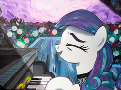 Size: 1601x1200 | Tagged: safe, artist:aquilateagle, coloratura, earth pony, pony, g4, the mane attraction, cute, eyes closed, female, female focus, mare, musical instrument, open mouth, painting, piano, playing instrument, rara, rarabetes, scene interpretation, singing, smiling, solo focus, spotlight, traditional art