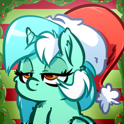 Size: 550x550 | Tagged: safe, artist:witchtaunter, lyra heartstrings, pony, unicorn, g4, christmas, female, hat, holiday, mare, santa hat, solo
