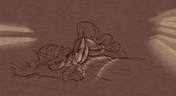 Size: 1578x867 | Tagged: safe, artist:yoditax, princess celestia, alicorn, pony, g4, female, floppy ears, lineart, mare, monochrome, one eye closed, pillow, solo