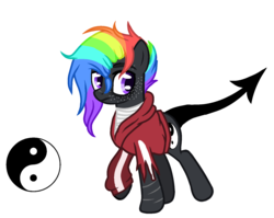 Size: 1559x1244 | Tagged: safe, artist:antiwalkercassie, oc, oc only, oc:malec, earth pony, pony, augmented tail, clothes, hoodie, male, rainbow hair, simple background, solo, stallion, transparent background