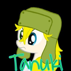 Size: 1280x1280 | Tagged: safe, artist:kobato98, oc, oc only, oc:klever, earth pony, pony, bandage, black background, female, hat, heterochromia, mare, ponified, simple background, solo, ushanka