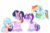 Size: 1280x838 | Tagged: safe, artist:bezziie, cozy glow, rainbow dash, starlight glimmer, twilight sparkle, alicorn, pony, g4, my little pony: friendship is magic, school raze, alternate design, chest fluff, clothes, curved horn, ear fluff, glasses, horn, scarf, scene interpretation, simple background, transparent background, twilight sparkle (alicorn), unamused