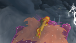 Size: 2560x1440 | Tagged: safe, princess celestia, sunset shimmer, pony, unicorn, g4, canterlot, constellation, crossover, digital art, god of war, leo, revenge, riding