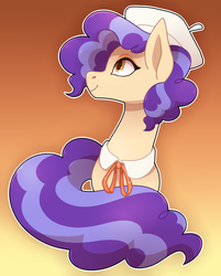 Size: 1331x1657 | Tagged: safe, artist:polymercorgi, oc, oc only, oc:marina, earth pony, pony, bust, female, hat, magical lesbian spawn, mare, offspring, parent:saffron masala, parent:sapphire shores, portrait, solo