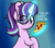Size: 4000x3500 | Tagged: safe, artist:php142, starlight glimmer, pony, unicorn, g4, cute, eye clipping through hair, female, food, glowing horn, gradient background, horn, levitation, looking at you, looking back, magic, meat, pepperoni, pineapple pizza, ponies eating meat, pure unfiltered evil, raised hoof, sitting, solo, telekinesis, text, that pony sure does love pineapple pizza