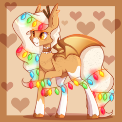 Size: 2064x2060 | Tagged: safe, artist:fish-and-star, oc, oc only, oc:pumpkin spice, bat pony, pony, bat pony oc, choker, christmas, christmas lights, cute, female, high res, holiday, mare, solo