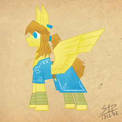 Size: 800x800 | Tagged: safe, artist:sunnytp, pegasus, pony, clothes, link, male, old paper, ponies of the wild, ponified, solo, stallion, the legend of zelda, the legend of zelda: breath of the wild, tunic