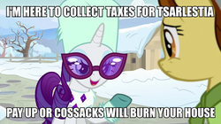 Size: 960x539 | Tagged: safe, screencap, butternut, rarity, pony, g4, my little pony best gift ever, caption, hug, image macro, russian, snow, text