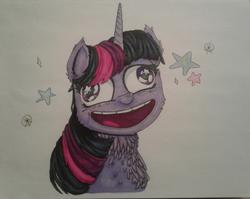 Size: 2300x1827 | Tagged: safe, twilight sparkle, alicorn, pony, g4, chest fluff, faic, female, mare, pudding face, solo, starry eyes, traditional art, wingding eyes