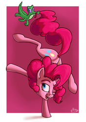 Size: 789x1121 | Tagged: safe, artist:hc0, gummy, pinkie pie, earth pony, pony, g4, balancing, female, mare, pose, standing, standing on one leg
