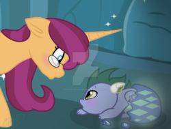 Size: 1024x774 | Tagged: safe, artist:thenorwegianbrony, oc, oc only, oc:alison glimmer, dragon, baby, baby dragon, cave, egg, hatchling