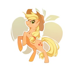 Size: 637x626 | Tagged: safe, artist:lin-麟乜, applejack, earth pony, pony, g4, cowboy hat, cutie mark background, female, hat, looking at you, mare, rearing, solo