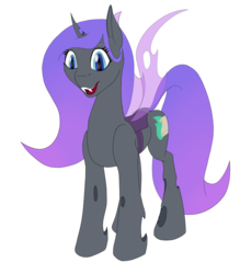 Size: 2169x2480 | Tagged: safe, artist:settop, oc, oc only, oc:viciz, changeling, pony, changeling oc, high res, purple changeling, simple background, smiling, solo, transparent background