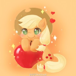 Size: 1600x1600 | Tagged: safe, artist:doubleclouds, applejack, earth pony, pony, g4, apple, cute, female, food, jackabetes, mare, solo, weapons-grade cute