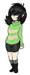 Size: 775x1920 | Tagged: safe, alternate version, artist:duop-qoub, oc, oc only, oc:filly anon, human, :|, chara, crossover, female, filly, humanized, humanized oc, simple background, solo, undertale, white background