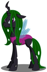 Size: 1000x1538 | Tagged: safe, artist:vampteen83, oc, oc only, oc:princess heart, changeling, changeling queen, changeling queen oc, double colored changeling, female, green changeling, purple changeling, simple background, solo, transparent background