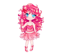 Size: 1400x1200 | Tagged: safe, artist:akimi--chan, pinkie pie, human, g4, bow, chibi, clothes, colored pupils, cute, dress, eye clipping through hair, female, hair bow, humanized, looking at you, simple background, smiling, solo, transparent background, waving