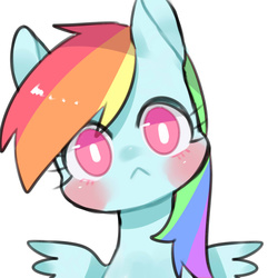 Size: 1600x1600 | Tagged: safe, artist:puzi, part of a set, rainbow dash, pegasus, pony, g4, :<, female, head tilt, looking at you, mare, solo