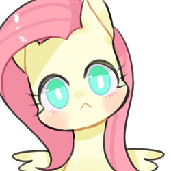 Size: 1600x1600 | Tagged: safe, artist:puzi, part of a set, fluttershy, pegasus, pony, g4, :<, bust, female, head tilt, looking at you, mare, portrait, simple background, solo, spread wings, white background, wings