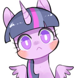 Size: 1600x1600 | Tagged: safe, artist:puzi, part of a set, twilight sparkle, alicorn, pony, g4, :<, bust, chibi, female, head tilt, looking at you, mare, portrait, solo, twilight sparkle (alicorn)