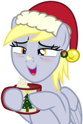 Size: 2000x3000 | Tagged: safe, artist:cheezedoodle96, derpy hooves, pegasus, pony, g4, .svg available, blushing, chocolate, christmas, coffee mug, cup, ear piercing, earring, embarrassed, female, food, hat, high res, holiday, hoof hold, hot chocolate, jewelry, lidded eyes, mare, mug, piercing, santa hat, simple background, svg, transparent background, vector, whipped cream, wreath