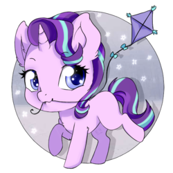 Size: 590x590 | Tagged: safe, artist:tokokami, starlight glimmer, pony, unicorn, g4, blank flank, chibi, cute, female, glimmerbetes, kite, looking at you, mare, mouth hold, simple background, solo, that pony sure does love kites, transparent background