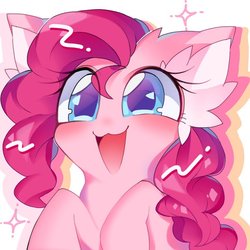 Size: 768x768 | Tagged: safe, artist:lavender_1227, pinkie pie, earth pony, pony, g4, blushing, cute, diapinkes, ear fluff, female, mare, smiling, solo