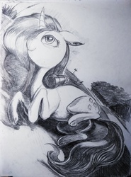 Size: 2880x3898 | Tagged: safe, artist:ponsce, rarity, pony, g4, female, high res, monochrome, mud, rolling, solo, traditional art