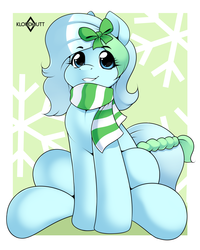 Size: 1200x1500 | Tagged: safe, artist:kloudmutt, oc, oc only, oc:azur lachrimae, earth pony, pony, abstract background, clothes, female, mare, scarf, sitting, smiling, solo