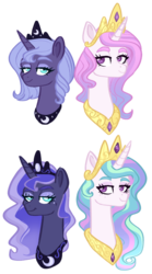 Size: 551x994 | Tagged: safe, artist:whalepornoz, princess celestia, princess luna, alicorn, pony, g4, bust, crown, female, freckles, lidded eyes, mare, peytral, portrait, regalia, s1 luna, simple background, sisters, smiling, transparent background, younger