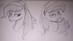 Size: 1030x588 | Tagged: safe, artist:post-it, rainbow dash, pegasus, pony, g4, bust, duality, female, ink drawing, lidded eyes, looking at you, mare, monochrome, self ponidox, simple background, sketch, smiling, traditional art, white background