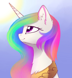Size: 1600x1723 | Tagged: safe, artist:magnaluna, princess celestia, alicorn, pony, g4, bust, female, looking up, mare, portrait, smiling, solo