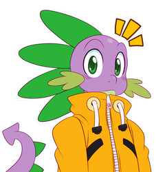 Size: 1325x1361 | Tagged: safe, artist:ss2sonic, spike, anthro, g4, clothes, colored pupils, cute, jacket, looking at you, male, older, older spike, solo, spikabetes, surprised