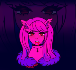 Size: 2797x2593 | Tagged: safe, artist:nekomellow, oc, oc:dream catcher (nekomellow), bat pony, pony, bat pony oc, blood, cross, high res, jewelry, necklace, neon, zoom layer
