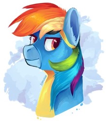 Size: 350x400 | Tagged: safe, artist:shikuzad, rainbow dash, g4, abstract background, bust, clothes, looking at something, simple background, uniform, white background, wonderbolts uniform