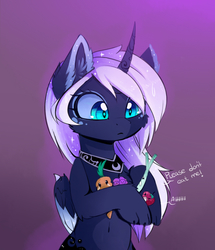 Size: 1600x1860 | Tagged: safe, artist:magnaluna, princess luna, alicorn, cat, cat pony, original species, pony, g4, alternate design, belly button, bipedal, carrot, cat paws, cheek fluff, colored wings, colored wingtips, confused, ear fluff, female, folded wings, food, fruit, grapes, leek, mare, paws, purple background, simple background, slit pupils, solo, sparkly ears, sparkly mane, sparkly wings, strawberry, three quarter view, vegetables, white-haired luna, wing claws, wings