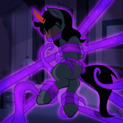 Size: 4000x4000 | Tagged: safe, artist:radiantrealm, king sombra, pony, g4, arm behind back, blank flank, blushing, bondage, butt, erotic tickling, eyes closed, female, femsub, fetish, gag, hoof fetish, hoof tickling, mare, plot, queen umbra, rule 63, show accurate, solo, submissive, tentacle bondage, tentacles, this will not end well, tickle fetish, tickle torture, tickling