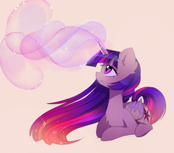 Size: 2400x2115 | Tagged: safe, artist:magnaluna, twilight sparkle, alicorn, pony, g4, bubble, colored wings, cutie mark, ethereal mane, female, high res, horn, horn ring, magic, multicolored wings, solo, twilight sparkle (alicorn)