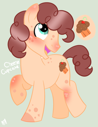 Size: 616x800 | Tagged: safe, artist:breeze-pfambipom1221, oc, oc only, oc:cheese cupcake, earth pony, pony, male, offspring, parent:cheese sandwich, parent:pinkie pie, parents:cheesepie, simple background, solo, stallion