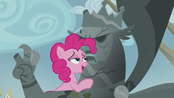 Size: 1920x1080 | Tagged: safe, screencap, king grover, pinkie pie, g4, the lost treasure of griffonstone, lidded eyes, statue
