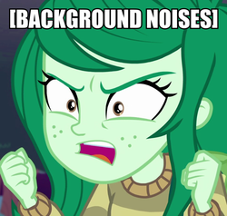 Size: 725x691 | Tagged: safe, screencap, wallflower blush, equestria girls, equestria girls specials, g4, my little pony equestria girls: better together, my little pony equestria girls: forgotten friendship, caption, cropped, descriptive noise, female, image macro, impact font, meme, shrunken pupils, solo, text