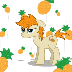 Size: 2500x2500 | Tagged: safe, artist:pizzamovies, oc, oc only, oc:pizzamovies, earth pony, pony, annoyed, food, glare, high res, male, pineapple, pineapple pizza, pizza, pun, simple background, solo, speed lines, white background