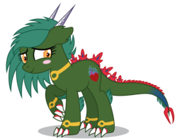 Size: 7381x5863 | Tagged: safe, artist:dragonchaser123, oc, oc only, oc:ember roar, ambiguous species, pony, absurd resolution, commission, female, shy, simple background, solo, transparent background