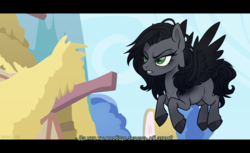 Size: 1320x806 | Tagged: safe, artist:dementra369, oc, oc only, oc:kira shiffer, pegasus, pony, angry, fake screenshot, fangs, letterboxing, solo
